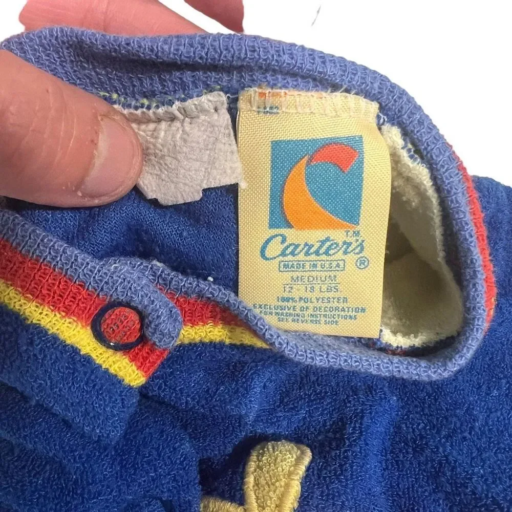 Vintage Carter’s Terry Cloth One Piece Footed‎ Sleeper Romper Sz Med 12-18 Lbs